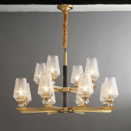 Orrefors Brass Chandelier 12 heads Φ 32.7″ x H 23.6″ / Dia 83cm x H 60cm / Brass Chandelier