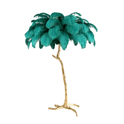 Ostrich Feather Brass Floor Lamp Polished brass / Peacock green / US Plug Floor lamp