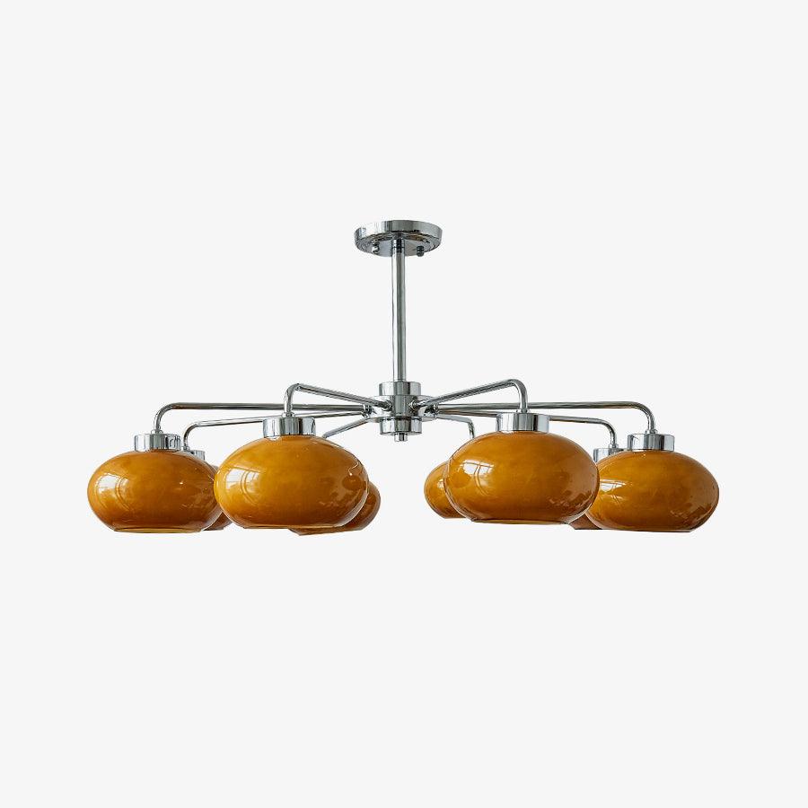 Oval Persimmon Chandelier 8 heads Dia 33.5″ x H 5.9″ / Dia 85cm x H 15cm / Chrome + Dark orange Chandelier