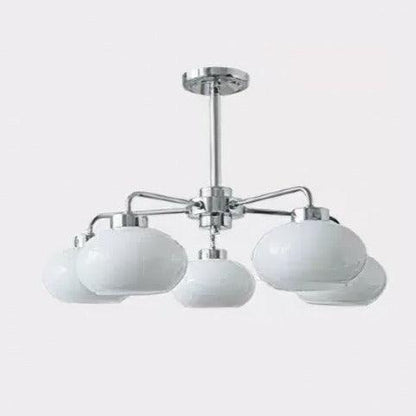 Oval Persimmon Chandelier 5 heads Dia 23.6″ x H 5.9″ / Dia 60cm x H 15cm / Chrome + White Chandelier