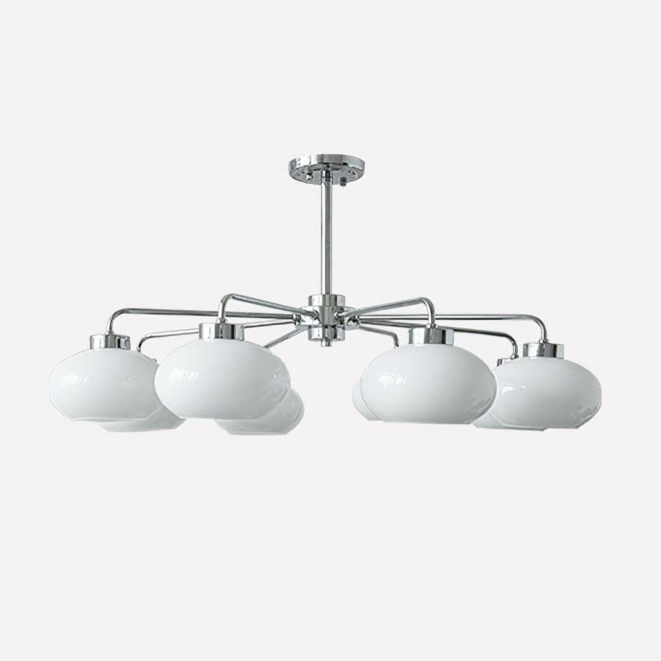 Oval Persimmon Chandelier 8 heads Dia 33.5″ x H 5.9″ / Dia 85cm x H 15cm / Chrome + White Chandelier