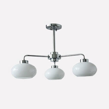 Oval Persimmon Chandelier 3 heads Dia 21.7″ x H 5.9″ / Dia 55cm x H 15cm / Chrome + White Chandelier
