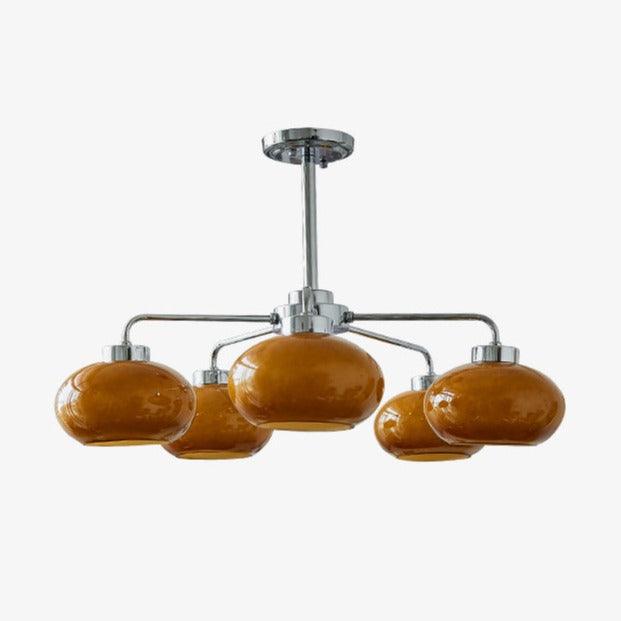 Oval Persimmon Chandelier 5 heads Dia 23.6″ x H 5.9″ / Dia 60cm x H 15cm / Chrome + Dark orange Chandelier