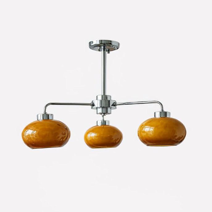 Oval Persimmon Chandelier 3 heads Dia 21.7″ x H 5.9″ / Dia 55cm x H 15cm / Chrome + Dark orange Chandelier