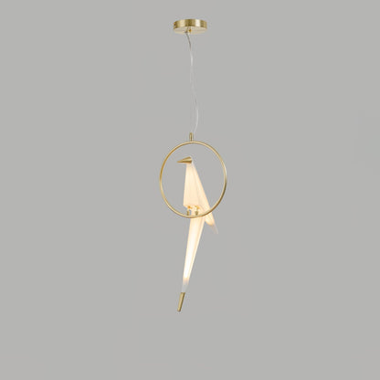 Paper Crane Bird LED Chandelier 1head Round ? 11.8″ x H 24.4″ / Dia 30cm x H 62cm (Power:~8W) / Gold & White / Warm