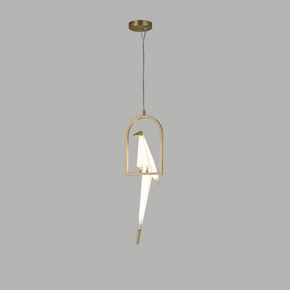 Paper Crane Bird LED Chandelier 1head B ? 7.9″ x H 23.6″ / Dia 20cm x H 60cm (Power:~8W) / Gold & White / Warm Light