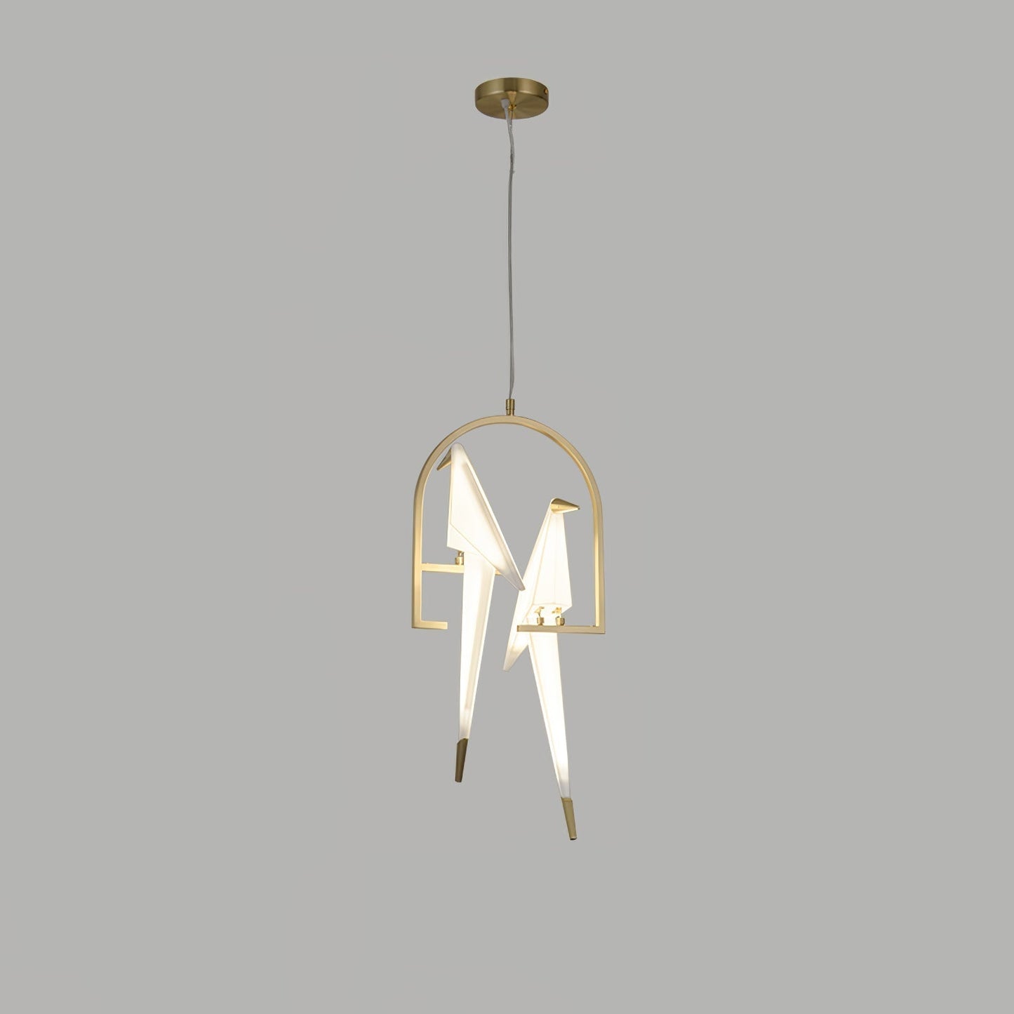 Paper Crane Bird LED Chandelier 2heads ? 12.6″ x H 28″ / Dia 32cm x H 71cm (Power:~16W) / Gold & White / Warm Light