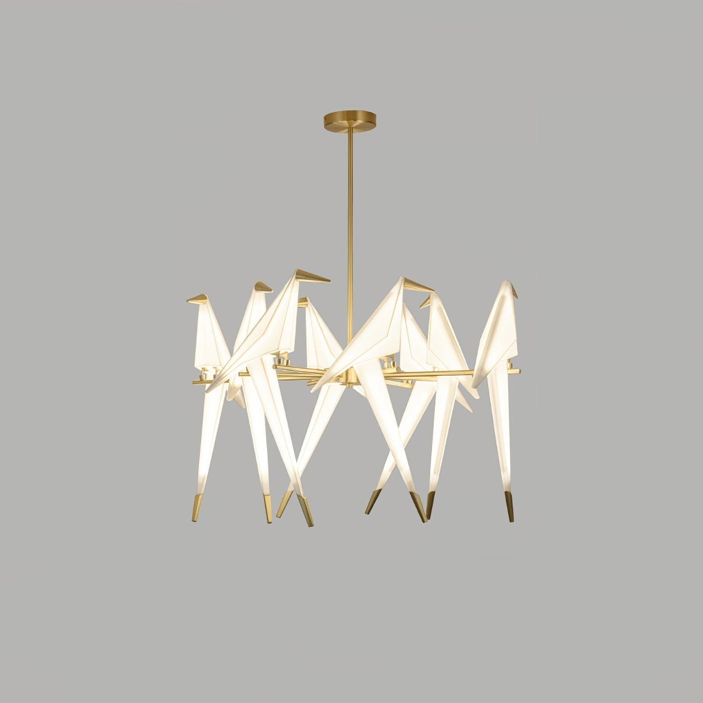 Paper Crane Bird LED Chandelier 8heads ? 31.5″ x H 35.4″ / Dia 80cm x H 90cm (Power:~64W) / Gold & White / Warm Light