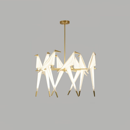 Paper Crane Bird LED Chandelier 8heads ? 31.5″ x H 35.4″ / Dia 80cm x H 90cm (Power:~64W) / Gold & White / Warm Light