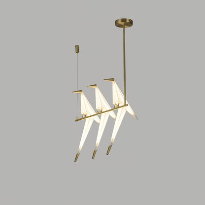 Paper Crane Bird LED Chandelier 3heads A ? 23.6″ x H 35.4″ / Dia 60cm x H 90cm (Power:~24W) / Gold & White / Warm Light