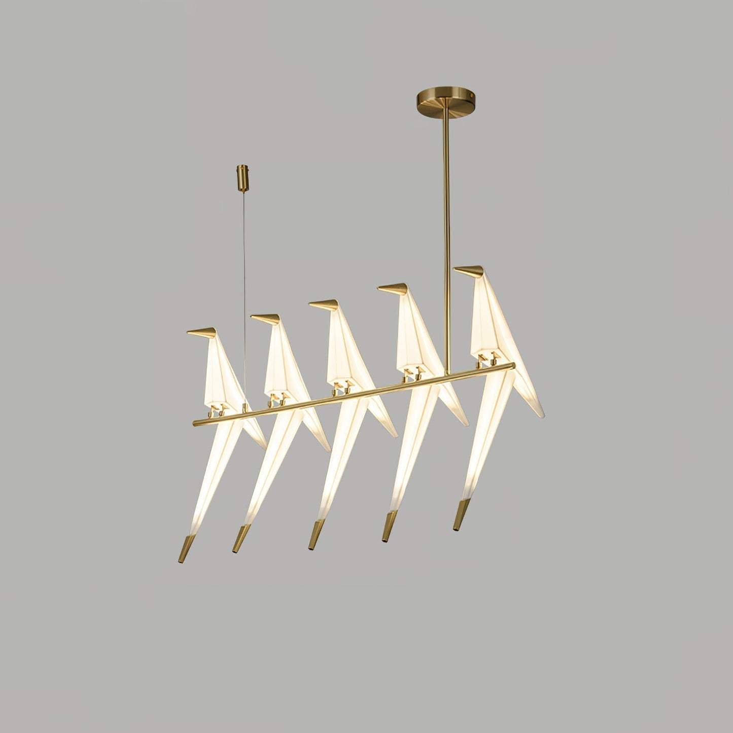 Paper Crane Bird LED Chandelier 5heads ? 35.4″ x H 35.4″ / Dia 90cm x H 90cm (Power:~40W) / Gold & White / Warm Light
