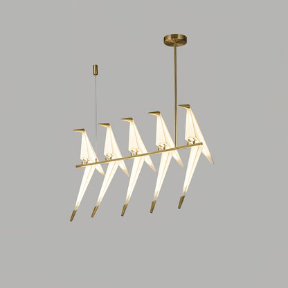 Paper Crane Bird LED Chandelier 5heads ? 35.4″ x H 35.4″ / Dia 90cm x H 90cm (Power:~40W) / Gold & White / Warm Light