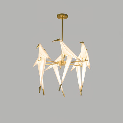 Paper Crane Bird LED Chandelier 6heads ? 23.6″ x H 35.4″ / Dia 60cm x H 90cm (Power:~48W) / Gold & White / Warm Light