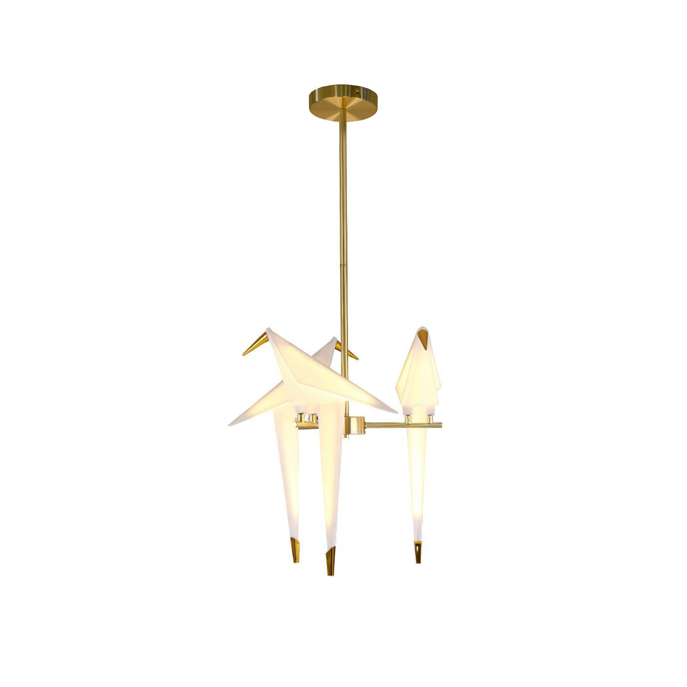 Paper Crane Bird LED Chandelier 3heads B ? 15.7″ x H 35.4″ / Dia 40cm x H 90cm (Power:~24W) / Gold & White / Warm Light