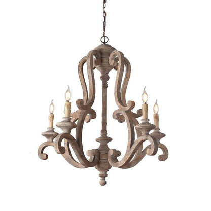 Parrotuncle Wooden Candle Chandelier Φ 23.6″ x H 27.6″ / Dia 60cm x H 70cm / Old grey Chandelier