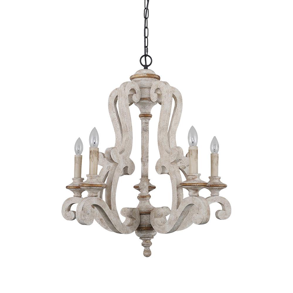 Parrotuncle Wooden Candle Chandelier Φ 23.6″ x H 27.6″ / Dia 60cm x H 70cm / Old white Chandelier