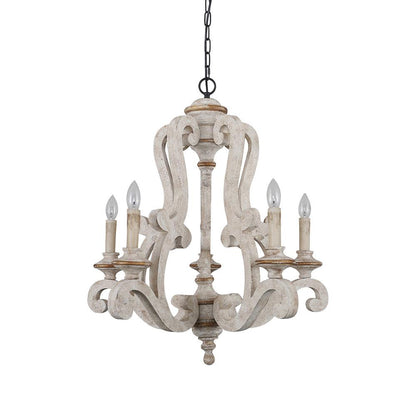 Parrotuncle Wooden Candle Chandelier Φ 23.6″ x H 27.6″ / Dia 60cm x H 70cm / Old white Chandelier