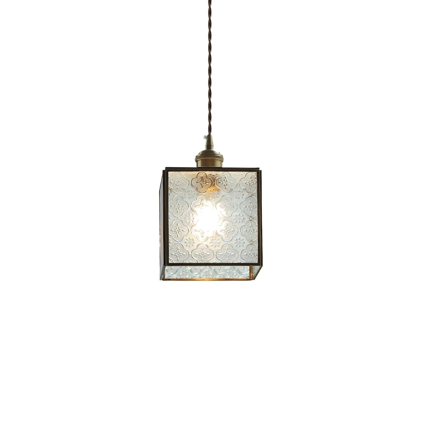 Patterned Glass Pendant Lamp Dia 5.9″ x H 7.9″ / Dia 15cm x H 20cm / Brass & Patterned frosted Pendant light