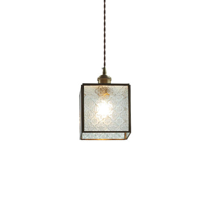Patterned Glass Pendant Lamp Dia 5.9″ x H 7.9″ / Dia 15cm x H 20cm / Brass & Patterned frosted Pendant light