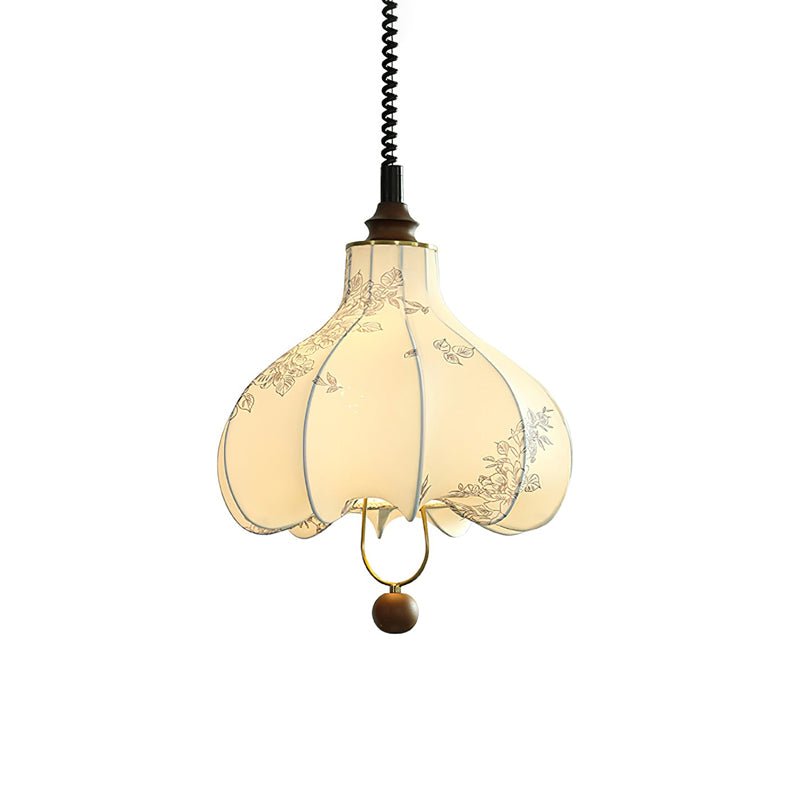 Pear Fabric Pendant Lamp Dia 19.7″ x H 21.6″ / Walnut Color & White Pendant light