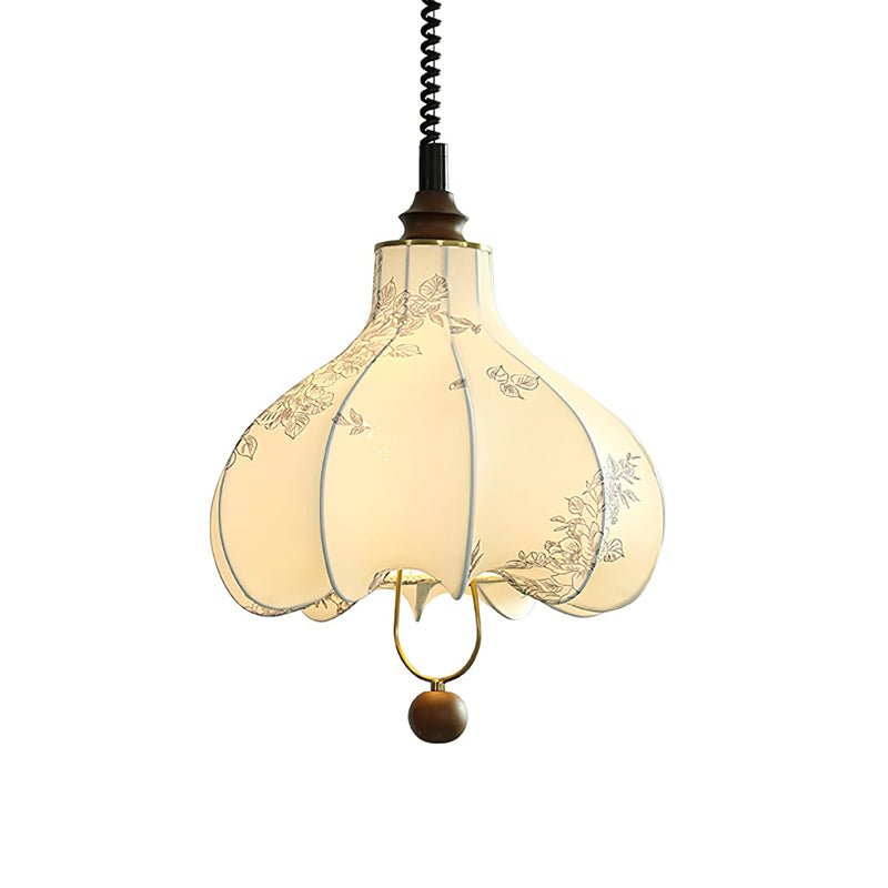 Pear Fabric Pendant Lamp Dia 23.6″ x H 25.6″ / Walnut Color & White Pendant light