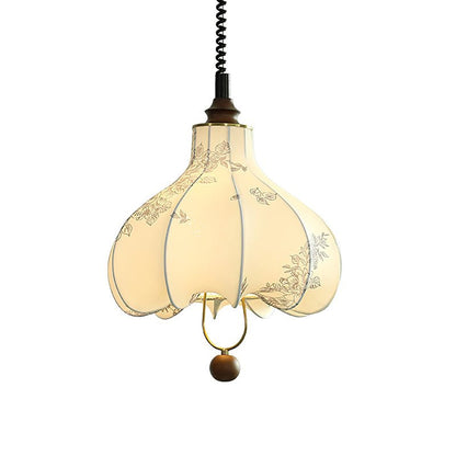 Pear Fabric Pendant Lamp Dia 23.6″ x H 25.6″ / Walnut Color & White Pendant light