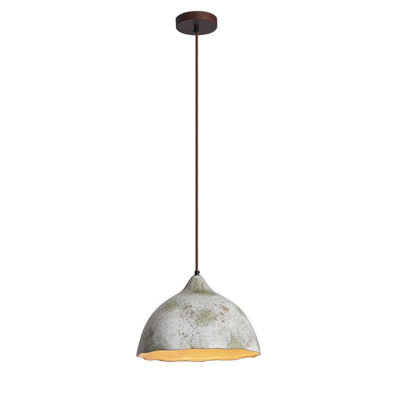 Pear Shape Ceramic Pendant Light Dia 11.8″ x H 7.9″ / Dia 30cm x H 20cm / Grey ceramic & Dark wood Pendant light