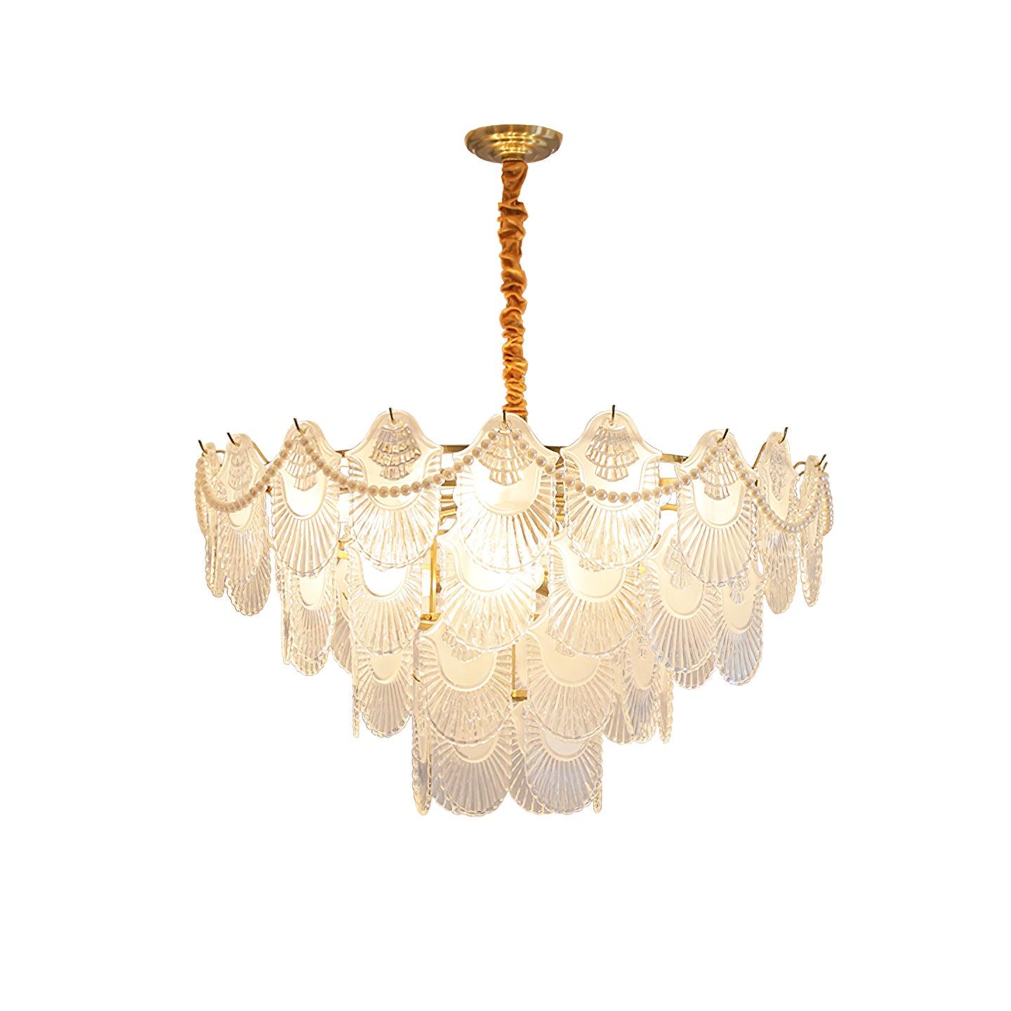 Pearl Glass Shell Chandelier Dia 31.5″ x H 20.1″ / Dia 80cm x H 51cm / Copper plated & Frosted transparent Chandelier