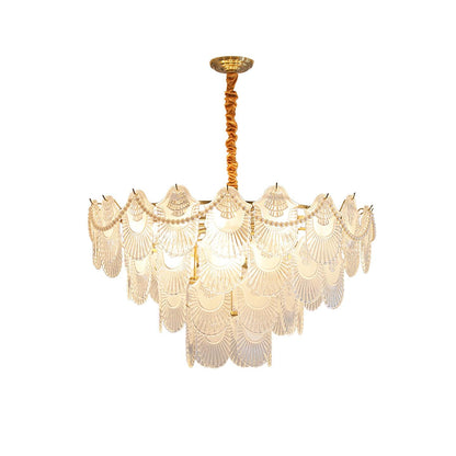 Pearl Glass Shell Chandelier Dia 31.5″ x H 20.1″ / Dia 80cm x H 51cm / Copper plated & Frosted transparent Chandelier