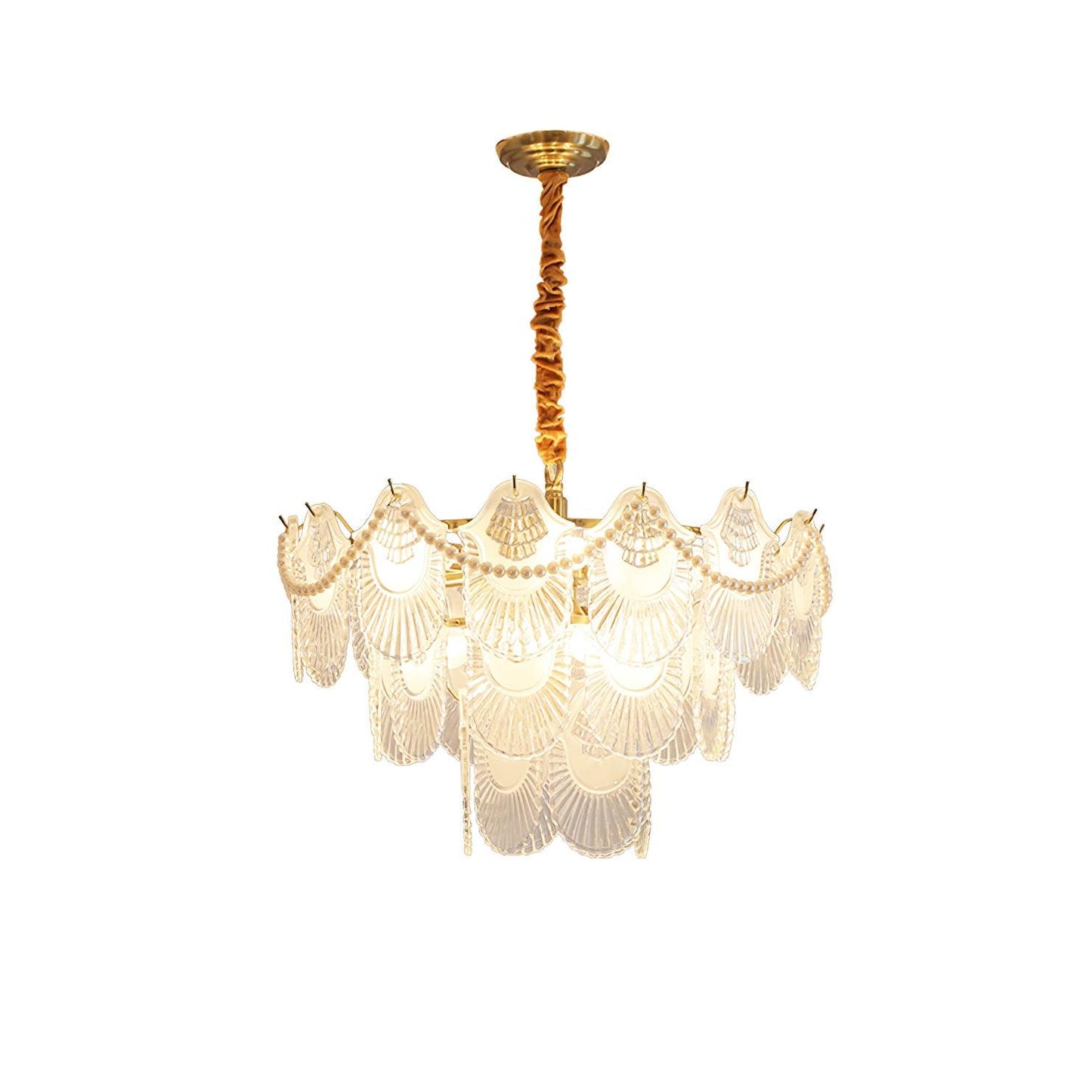Pearl Glass Shell Chandelier Dia 23.6″ x H 16.5″ / Dia 60cm x H 42cm / Copper plated & Frosted transparent Chandelier