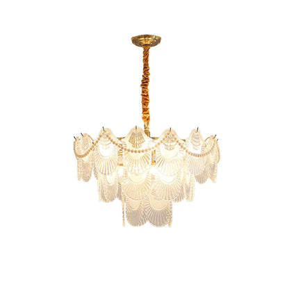 Pearl Glass Shell Chandelier Dia 23.6″ x H 16.5″ / Dia 60cm x H 42cm / Copper plated & Frosted transparent Chandelier