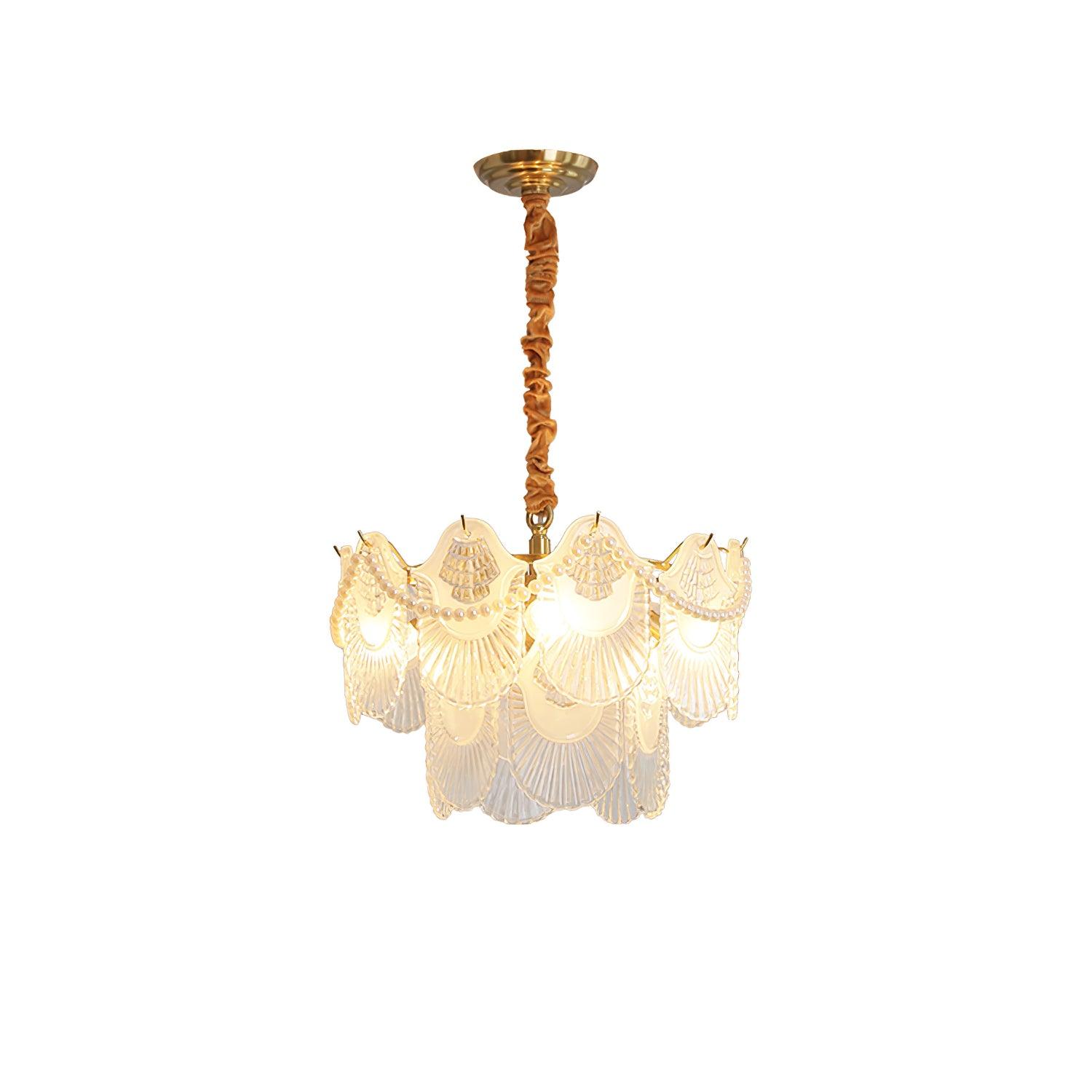 Pearl Glass Shell Chandelier Dia 16.5″ x H 12.6″ / Dia 42cm x H 32cm / Copper plated & Frosted transparent Chandelier