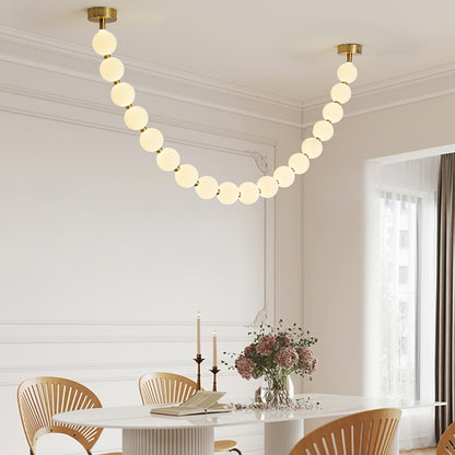 Pearl Necklace Balls Chandelier 1 strip 18-Balls L 45.3″ x H 30.7″ / Gold & White / Warm Light 1001 Chandelier