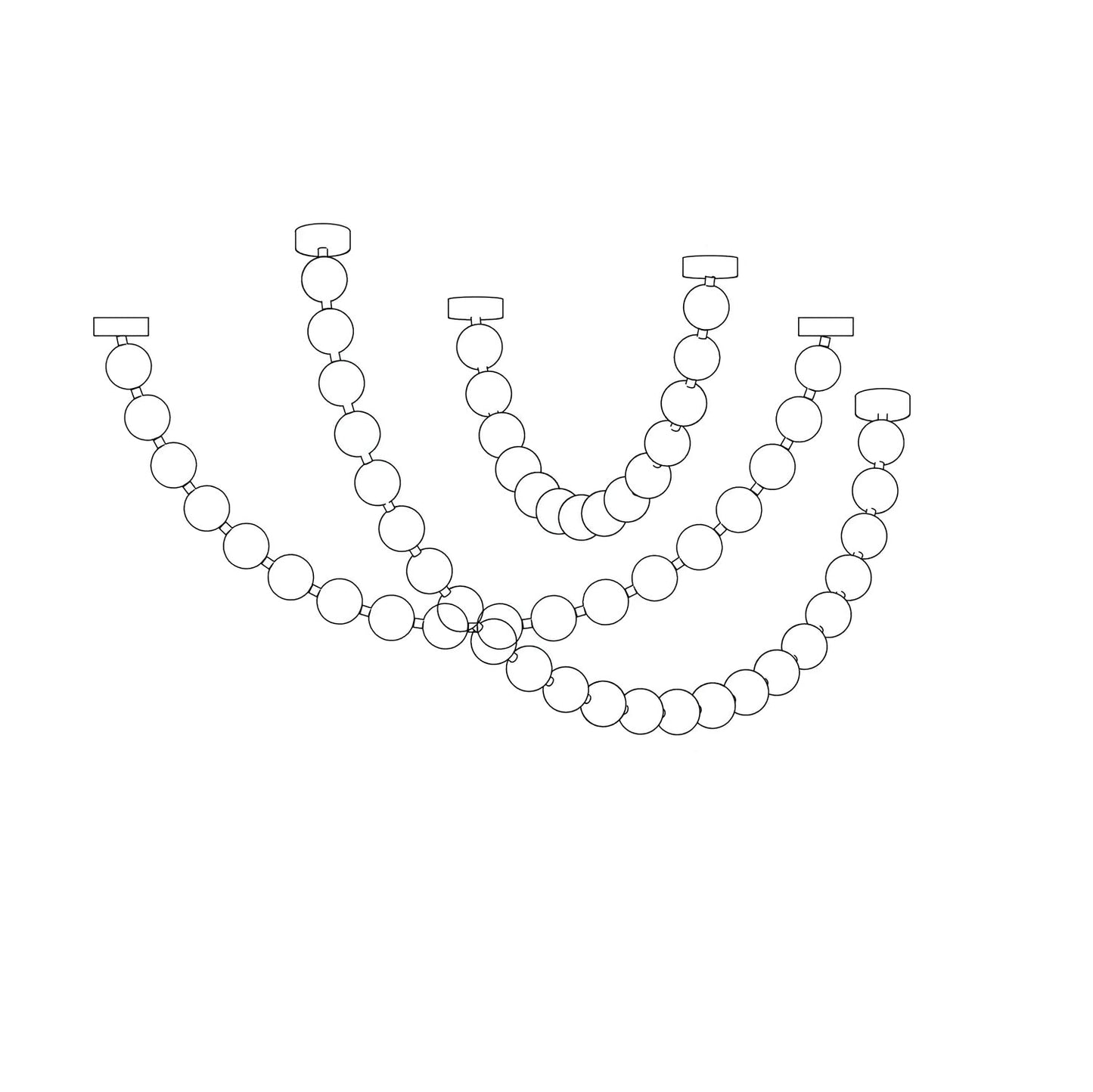 Pearl Necklace Balls Chandelier 3 strips 61-Balls L 39.4″ x H 22.8″ + L 45.3″ x H 30.7″ + L 47.2″ x H 41.3″ / Gold &