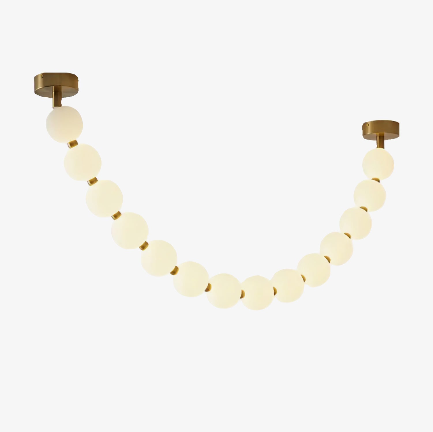 Pearl Necklace Balls Chandelier 1 strip 14-Balls L 39.4″ x H 22.8″ / Gold & White / Warm Light 1001 Chandelier