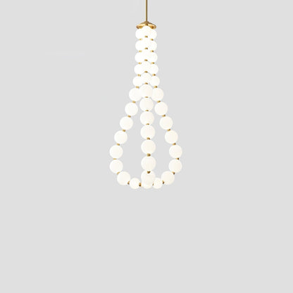 Glass Pearl Necklace Chandelier Dia 23.6″ x H 47.2″ / Dia 60cm x H 120m / Brass & White / Warm Light Chandelier