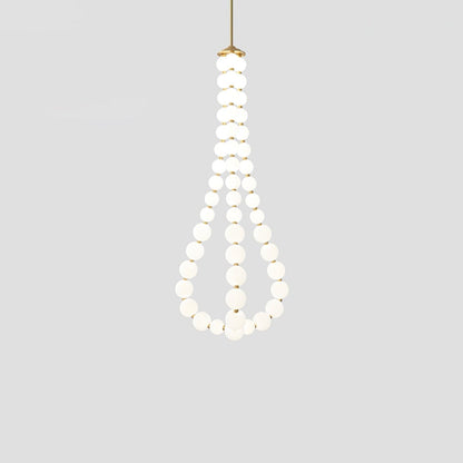 Glass Pearl Necklace Chandelier Dia 27.6″ x H 59.1″ / Dia 70cm x H 150m / Brass & White / Warm Light Chandelier