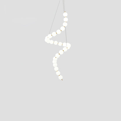 Glass Pearl Necklace Chandelier Dia 19.7″ x H 47.2″ / Dia 50cm x H 120m / Brass & White / Warm Light Chandelier