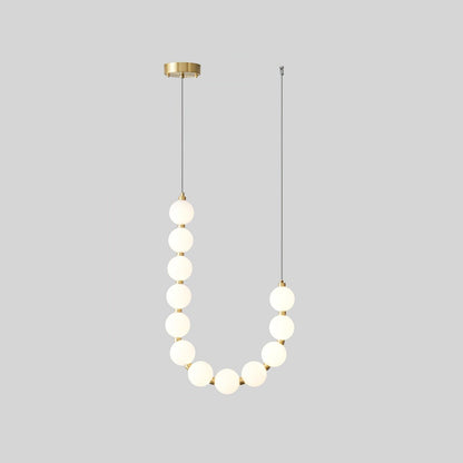 Glass Pearl Necklace Chandelier Dia 16.9″ x H 25.6″ / Dia 43cm x H 65m / Brass & White / Warm Light Chandelier