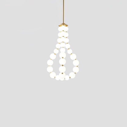 Glass Pearl Necklace Chandelier Dia 22″ x H 35.4″ / Dia 56cm x H 90m / Brass & White / Warm Light Chandelier