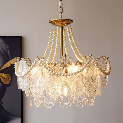 Pearls Glass Chandelier Φ 23.6″ x H 11″ / Dia 60cm x H 28cm / Gold / Clear Chandelier