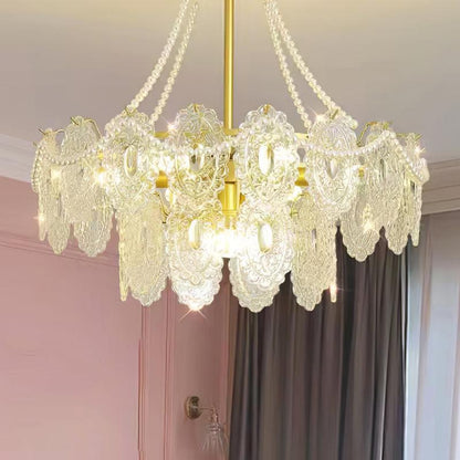 Pearls Glass Chandelier Φ 19.7″ x H 10.2″ / Dia 50cm x H 26cm / Gold / Clear Chandelier