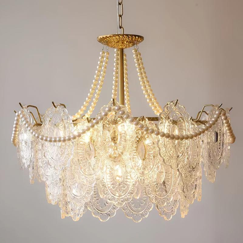 Pearls Glass Chandelier Φ 23.6″ x H 11.8″ / Dia 60cm x H 30cm / Gold / Clear Chandelier