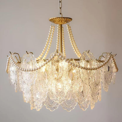 Pearls Glass Chandelier Φ 23.6″ x H 11.8″ / Dia 60cm x H 30cm / Gold / Clear Chandelier