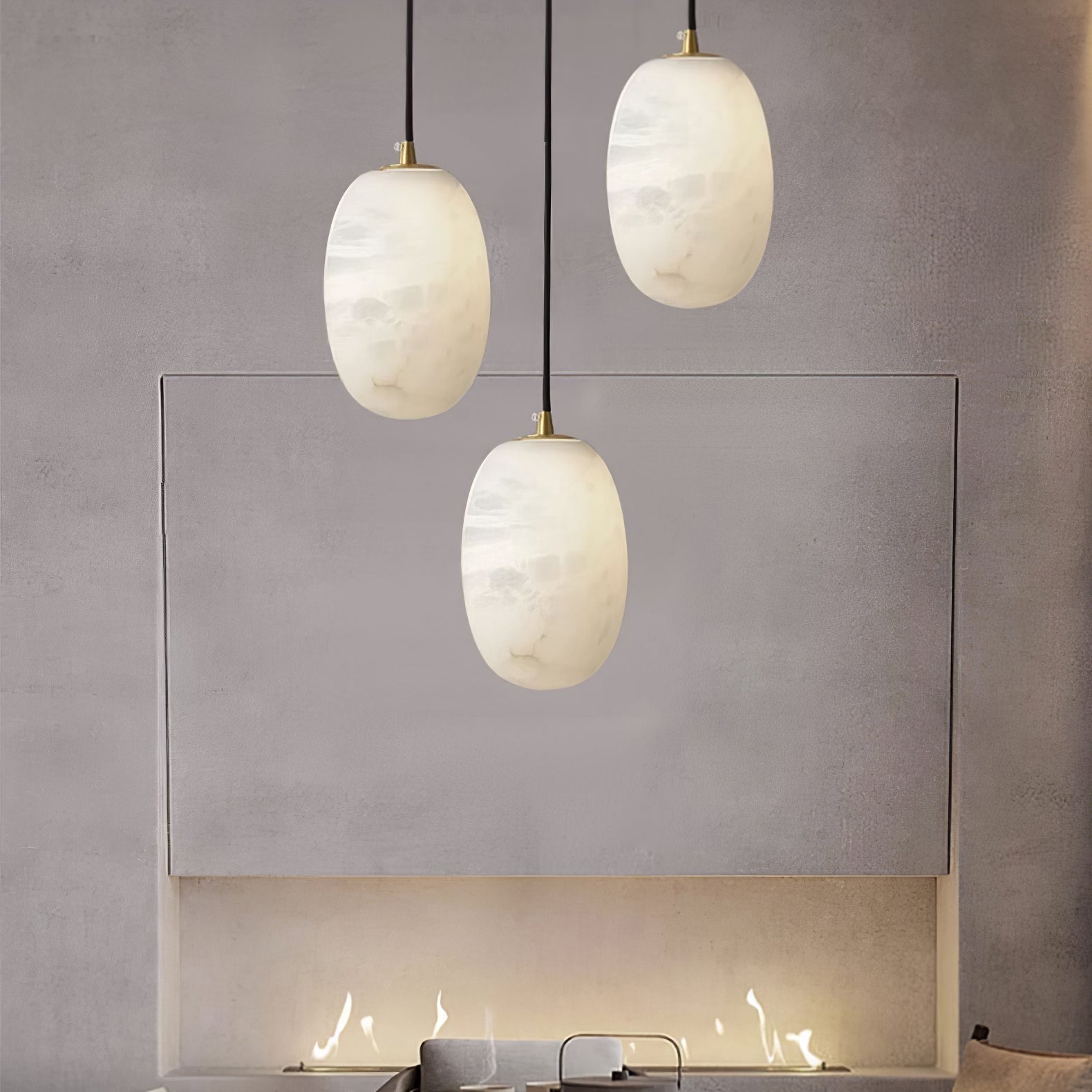 Pebble Alabaster Pendant Lamp Dia 3.9″ x H 5.9″ / Dia 10cm x H 15cm / Brass & White Pendant light