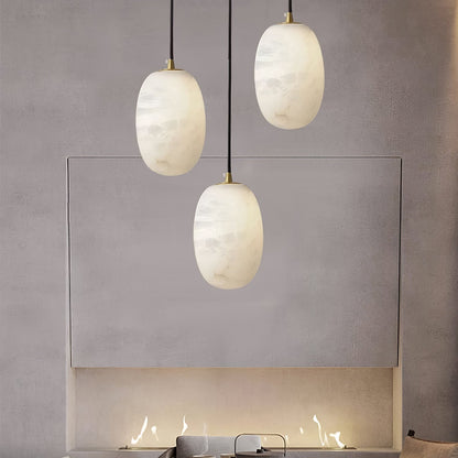 Pebble Alabaster Pendant Lamp Dia 3.9″ x H 5.9″ / Dia 10cm x H 15cm / Brass & White Pendant light