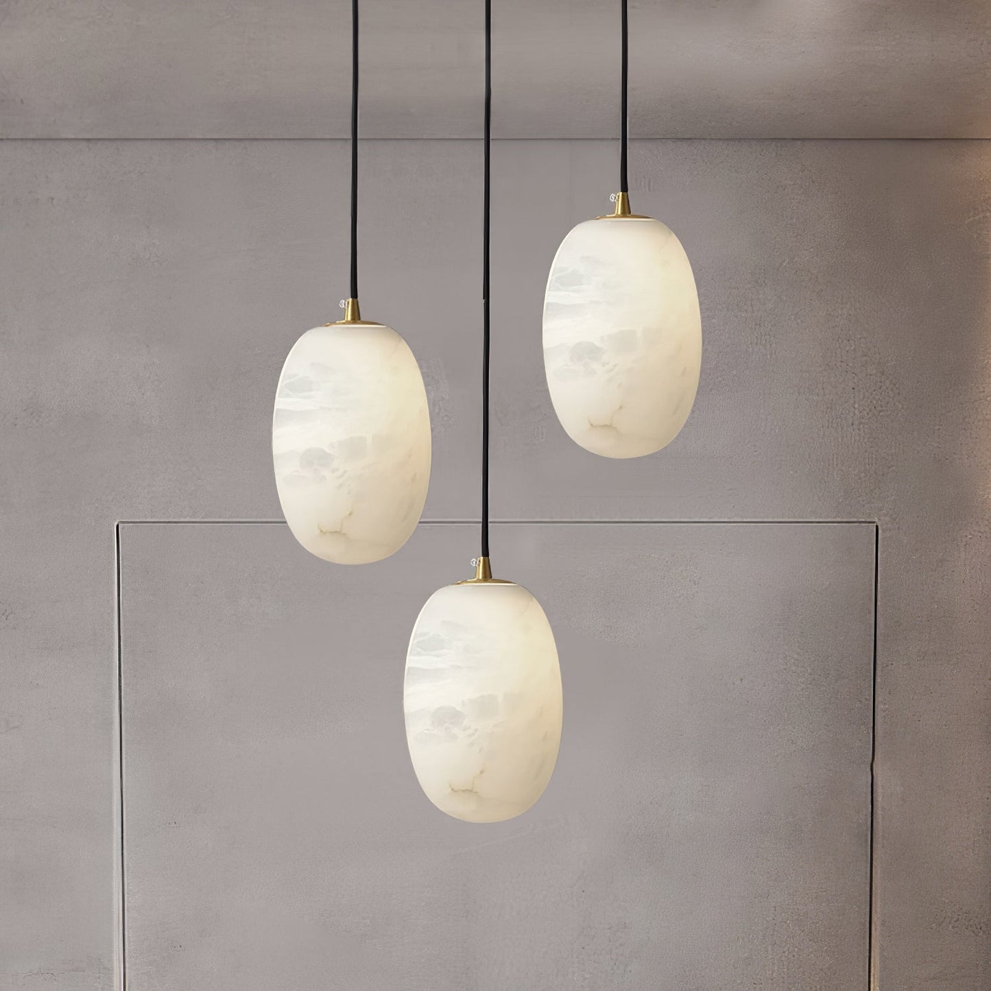 Pebble Alabaster Pendant Lamp Dia 3.9″ x H 5.9″ / Dia 10cm x H 15cm / Brass & White Pendant light