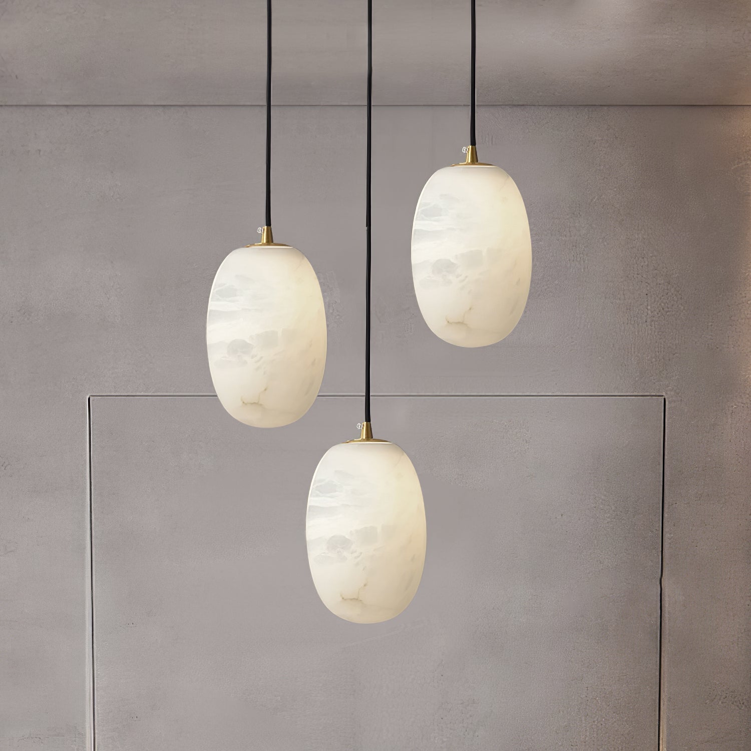 Pebble Alabaster Pendant Lamp Dia 3.9″ x H 5.9″ / Dia 10cm x H 15cm / Brass & White Pendant light