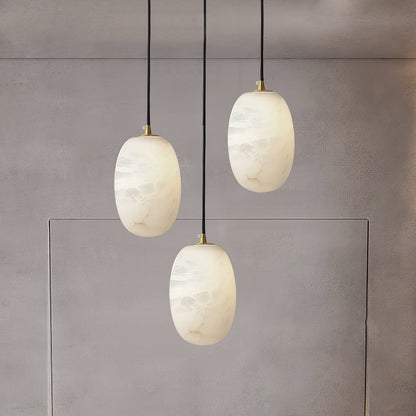 Pebble Alabaster Pendant Lamp Dia 3.9″ x H 5.9″ / Dia 10cm x H 15cm / Brass & White Pendant light
