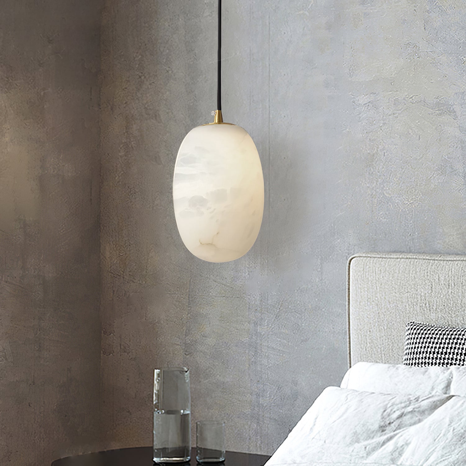 Pebble Alabaster Pendant Lamp Dia 3.9″ x H 5.9″ / Dia 10cm x H 15cm / Brass & White Pendant light